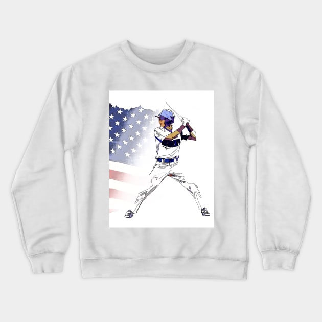 Batter Up! - Baseball Player and USA Flag Crewneck Sweatshirt by Highseller